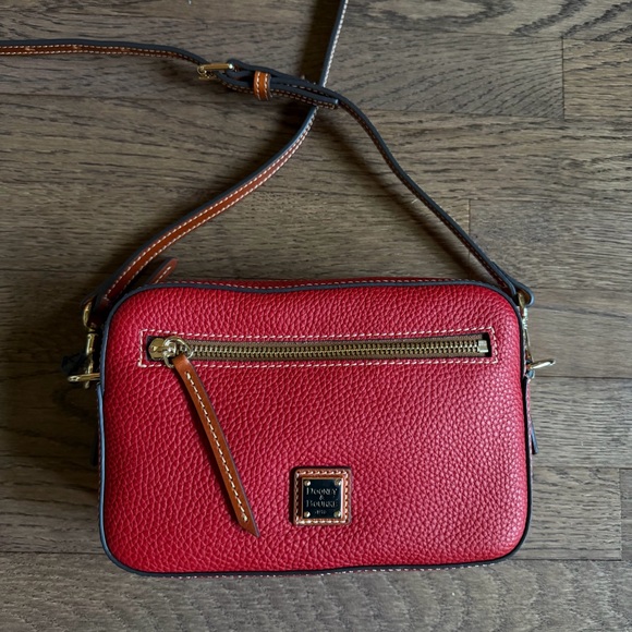 Dooney & Bourke Handbags - Dooney & Bourke Red Pebbled Leather Crossbody with Tan Trim
